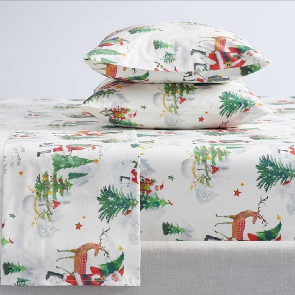 Pottery Barn Jolly Santa KING Cotton Percale Sheet Set - Picture 3 of 12